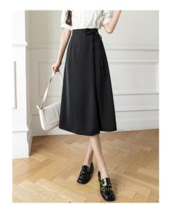スカート | ひざ丈 ひざ下 ハイウエスト Aライン レディース エレガント レトロ風 着痩せ 上品 トレンド ゆったり 女子会 OL フォーマル 通勤 ビジネス 就活
