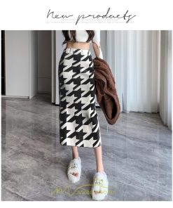 スカート | ロング 春秋冬 レディース ミモレ丈 ウエストゴム ハイウエスト Aライン 無地 きれいめ 大人 千鳥格柄 高見え 人気 SNS映え かっこいい 個性的