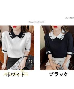 tシャツ・カットソー | レディース トップス Tシャツ 着痩せ ニット きれいめ 女性着 ポロ 着回し 学院風 5分袖 可愛い 配色切替 上品 サマー風 20代 アウトドア 夏コーデ 新作 人気