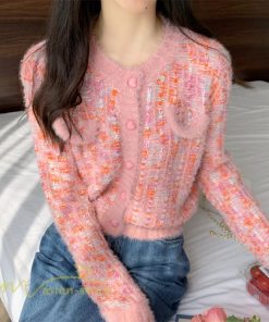 カーディガン | 2022秋冬ニットショート丈 アウター レディース ニット セーター 長袖 羽織り フロントボタン 通学通勤 ピンク 20代40代 トップス 可愛い