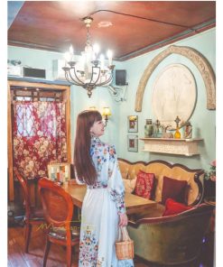 マキシ | マキシワンピース ワンピース レディース 長袖 体型カバー レトロ風 プリント ドレス マキシ丈ワンピース 通勤 綺麗 夏 ロング マキシ丈 オシャレ ラペル 無地