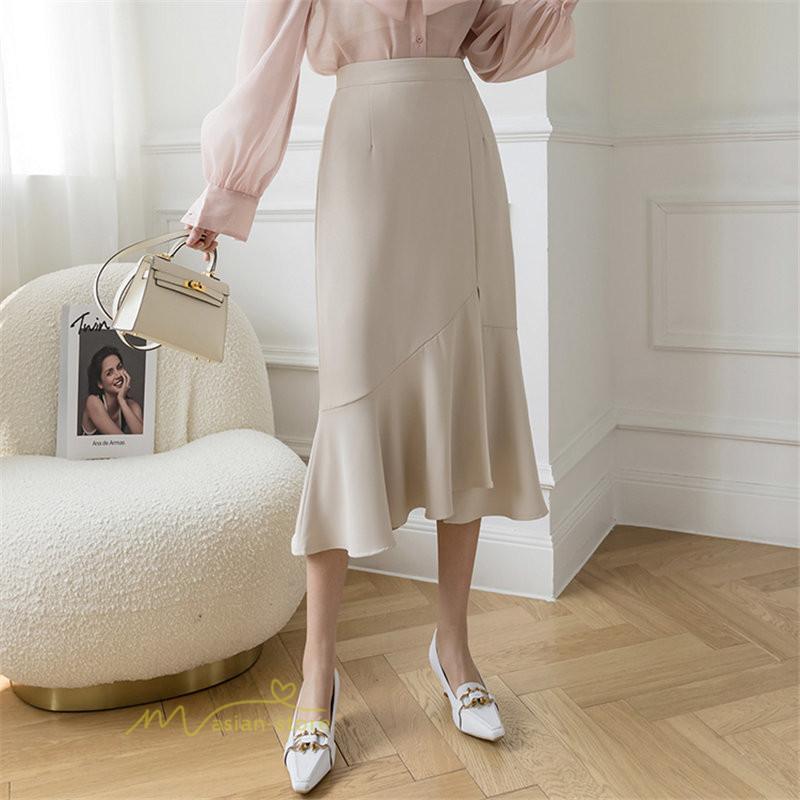スカート | マーメイドボトムス レディース きれいめ 春 夏 無地 オフィス おしゃれ ミモレ丈 フォーマル 通勤 韓国風 ハイウエスト スリット エレガント 40代