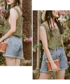 透かし編みトップス | タンクトップ スクエアネック ビスチェ