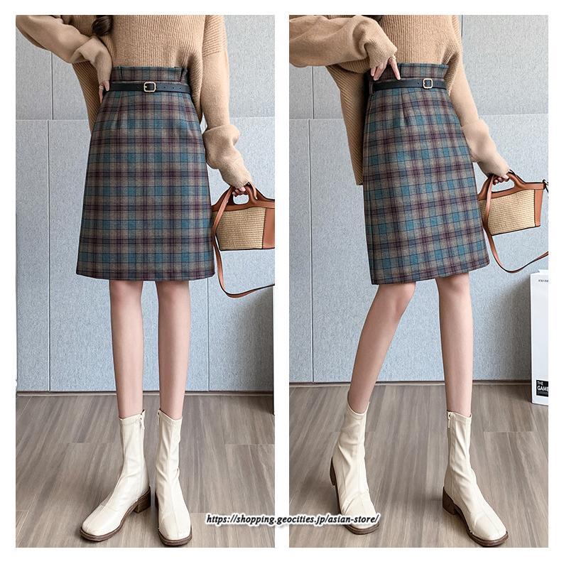 スカート | ミモレ丈 ひざ丈 レディース チェック柄 体型カバー 着痩せ Aライン ハイウエスト 上品 2022新作 通勤 秋冬コーデ オシャレ 韓国風 キレイめ