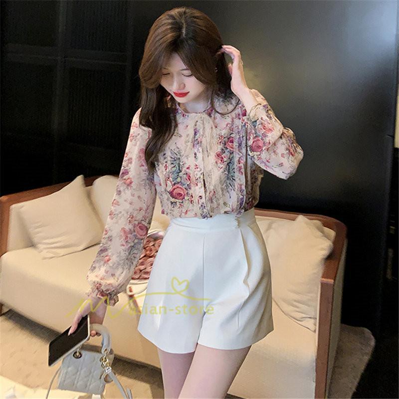 シャツ・ブラウス | ブラウス レディース きれいめ 40代 春夏秋新作 オシャレシフォンブラウス 花柄シャツ 長袖トップス 大人 通勤OL リボン付き シャツ30代 ゆったり 50代 上品