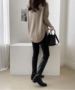 ニット・セーター | ニット レディース 秋冬 厚手 トップス セーター 秋服コーデ 長袖 ブランド裾 不規則 スリット ゆったり ニットセーター 大人 上品 ハイネック 無地 30代