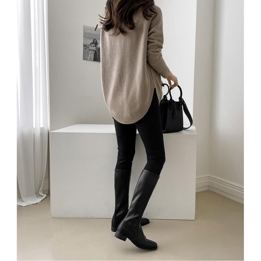 ニット・セーター | ニット レディース 秋冬 厚手 トップス セーター 秋服コーデ 長袖 ブランド裾 不規則 スリット ゆったり ニットセーター 大人 上品 ハイネック 無地 30代