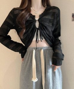 透かし編みトップス | フロントドロストニットトップスレディース