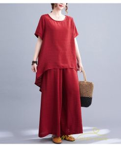 セットアップ | レディース 夏 40代 20代 コーデ カジュアル 2点セット Tシャツ 半袖 ガウチョパンツ 綿麻 大きいサイズ ゆったり 通勤 大人 着痩せ おしゃれ