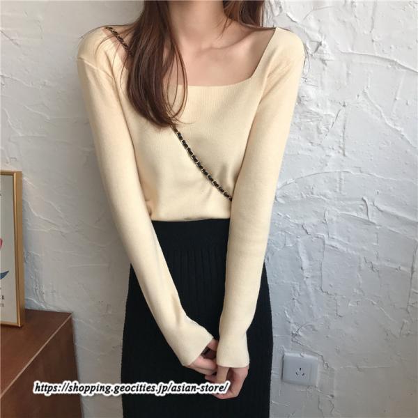 ニット・セーター | カットソー ニット レディース リブニット 長袖 秋冬 春 トップス スリム ストレッチ インナー 無地 長袖ニット 着痩せ 長袖カットソー 通学通勤 プルオーバー
