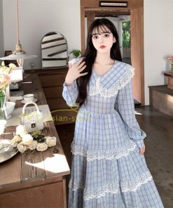 マキシ | チェック柄ワンピース 秋 レディース Aラインワンピース 長袖ワンピ キャザー 切り替え レース かわいい 大人 お呼ばれ 腰美ライン 通学通勤 30代 着痩せ