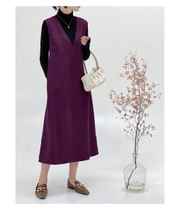 マキシ | ワンピース ジャンパースカート ジャンスカ 深Vネック ロングワンピース Vネック スリット入りロングワンピース ノースリーブ 30代40代 オフィス 大人