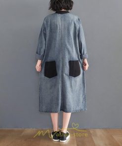 デニムワンピース | ワンピース レディース ロングワンピース 夏 おしゃれ 春 秋 長袖 ポケット付き 体型カバー 着痩せ 可愛い スリット 20代30代40代50代