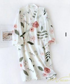 パジャマ ルームウェア | ルームウェア ネグリジェ パジャマ レディース ダブルガーゼ 綿100% ワンピース 長袖 ロング 春 夏 秋 薄手浴衣 バスローブ 花柄 おしゃれ かわいい 寝巻き