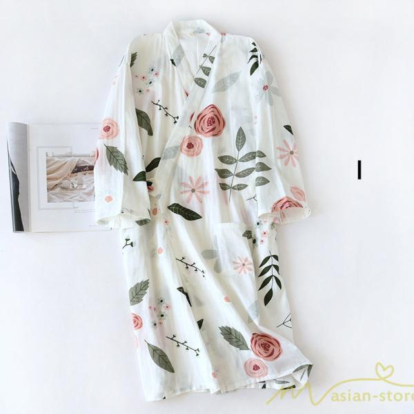 パジャマ ルームウェア | ルームウェア ネグリジェ パジャマ レディース ダブルガーゼ 綿100% ワンピース 長袖 ロング 春 夏 秋 薄手浴衣 バスローブ 花柄 おしゃれ かわいい 寝巻き