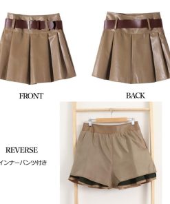 ミニスカート | プリーツレザースカート ベルト付き 秋冬