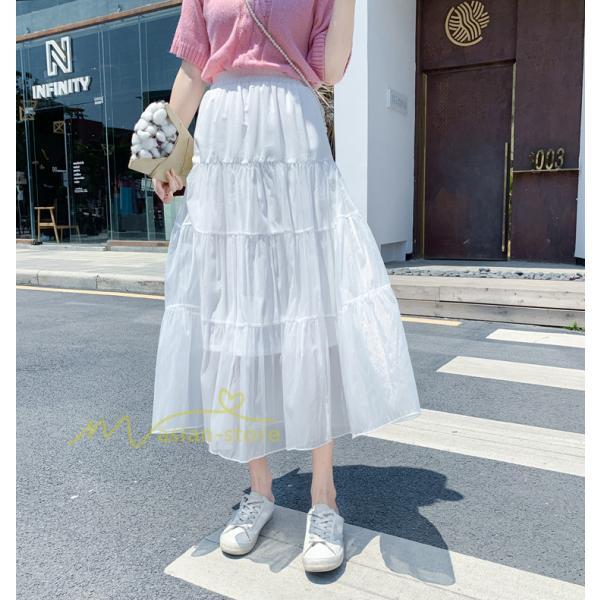 スカート | レディース チュール春夏 コーデ ウエストゴム ロングフレア着痩せ 通勤 カジュアル ドッキング プリーツ通学
