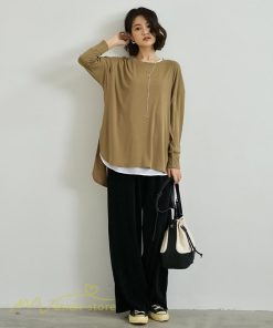 ｔシャツ・カットソー | Tシャツ 長袖 無地 着痩せ カットソー 長袖Tシャツ 無地 丸首 カジュアル 40代 50代 着回し 秋コーデ ゆったり 30代 フリーサイズ 20代 シンプル トップス