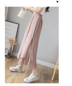 ワイドパンツ | シフォンパンツ レディース きれいめ ハイウエスト ガウチョパンツ ボトムス ゆったり 体形カバー ロング丈 夏物 オフィス 通勤 女性らしい