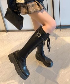 ニーハイブーツ | 厚底 ロングブーツ レースアップ 韓国風