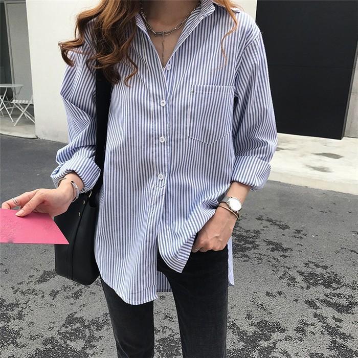 シャツ・ブラウス | レディースシャツ ロングシャツ 春物 長袖 夏服 羽織り ストライプ カジュアルシャツ スリム 大人 オフィス OL ブラウス シャツ トップス 体型カバー 可愛い