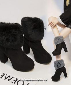 ブーツ | ショートレディース 6cmヒール ファー サイドジッパー 太めヒール 冬 保温 防寒 大きいサイズ 痛くない 冬靴 あったか オシャレ 疲れない