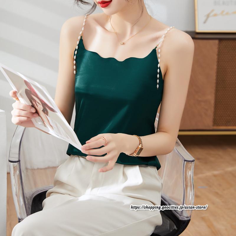 キャミソール タンクトップ | キャミソール サテン インナー レディース 重ね着 キャミ サテン生地 下着 肌着 ノースリーブ 光沢感のあるキャミソール 秋 滑らかな手触り 夏 トップス 春