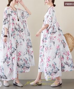 マキシ | 大きいサイズ レディース ワンピース 楽ちん 美人 コットン 着心地いい 夏 ぽっちゃり ゆったり 半袖 お腹 太もも 華奢 着痩せ ポケット 白 丸首 通勤 花柄 美脚