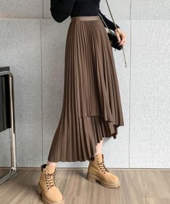 ロングスカート | 不規則裾 プリーツスカート ハイウエスト