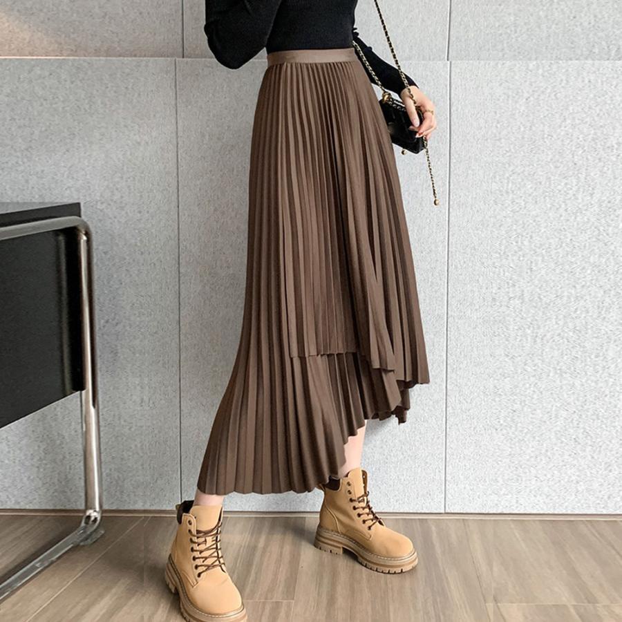 ロングスカート | 不規則裾 プリーツスカート ハイウエスト