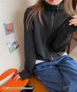 カーディガン | ニットレディース トップス リブニット ジップアップ ハイネック 羽織り 長袖 カーディガン ジャケット ライトアウター ニット セーター