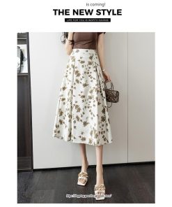 スカート | レディース ロングハイウエスト Aライン 花柄 秋 冬 ボトムス カジュアル 大人 可愛い お出かけ デイリー フェミニン おしゃれ きれいめ