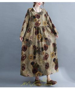 マキシ | ワンピース 夏秋 長袖 コットン お出かけ 長め丈 花柄 フラワー 大きいサイズ ロング丈 ロングワンピ ぽっちゃり 快適 お洒落 着痩せ 2022新作 華奢見え