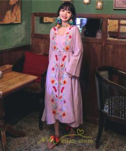 マキシ | エスニック刺繍ワンピース ロングワンピース 夏 秋 長袖 大人可愛い ゆったり リゾート 民族風 刺繍 着痩せ 20代30代40代 大人 Aライン エレガント 体型カバー