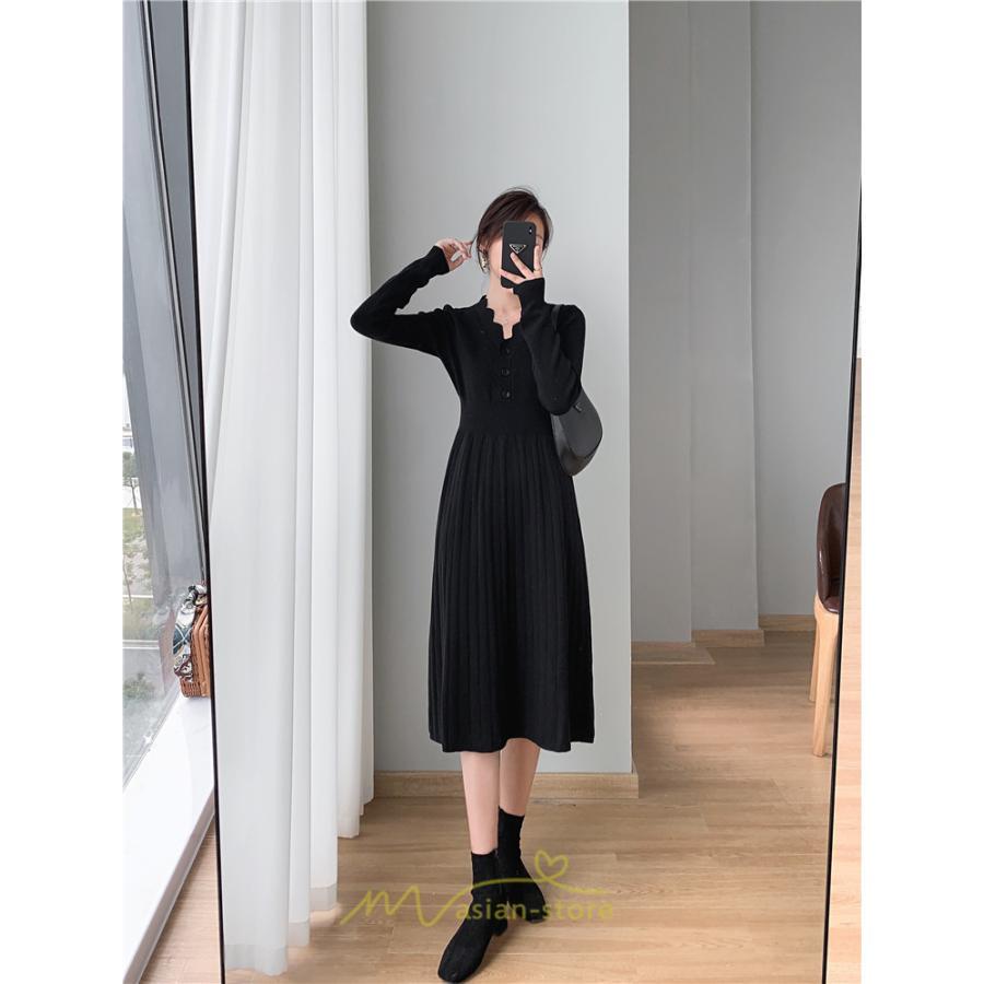 ニットワンピース | ワンピース 春 春服 レディース 長袖 ゆったり 秋 冬 ロング丈 可愛い 2022秋冬 暖か 通勤 おしゃれ デート 20代30代40代50代 女子会 同窓会