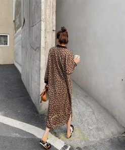 マキシ | レオパードワンピース 秋 レディース ヒョウ柄 Vネック ワンピース ロングワンピース 長袖ワンピース 大人 ゆったり 裾スリット 秋冬 30代40代50代 大きいサイズ