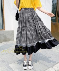 スカート | フレア ロング春物 レディース 春夏 チェック柄 ドッキング リゾート 体型カバー お出かけ 20代30代40代50代 着痩せ 通勤通学 カジュアル