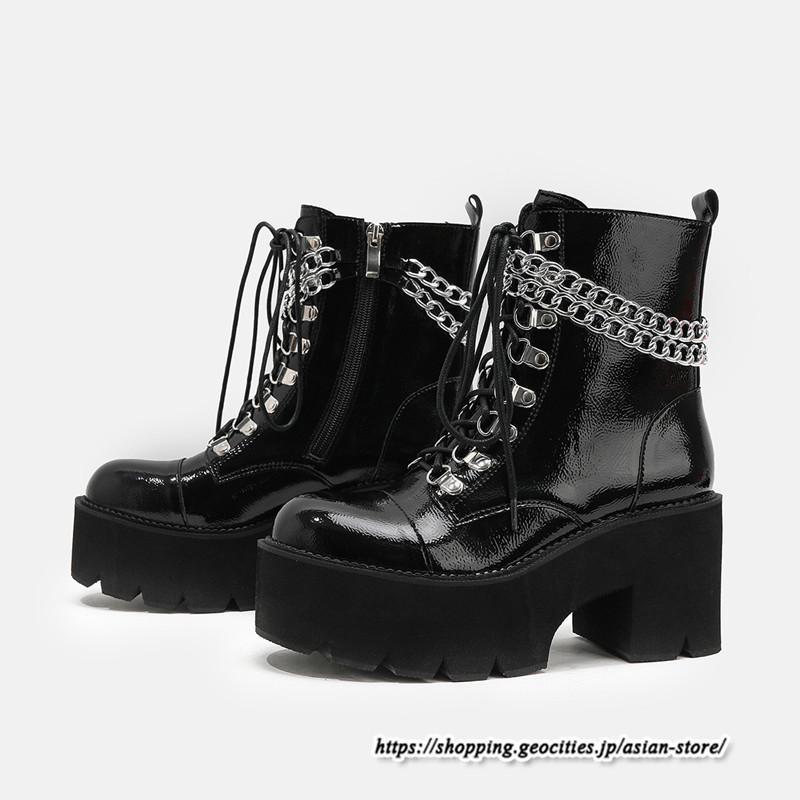 ショートブーツ | 大きいサイズ26.5cm レディース 厚底ブーツ 上品 ブーツ 秋冬 春 チャンキーヒール 太ヒール シンプル ハイヒール 大人 レースアップ 黒ブーツ