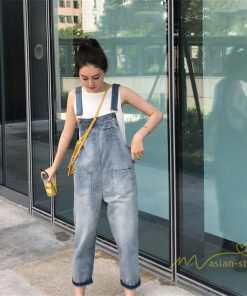 オーバーオール サロペット | サロペットパンツ オーバーオール デニム ゆったり ハイウエスト レディース カジュアル ヴィンテージ加工 無地 2020夏コーデ 復古風 デイリーコーデ