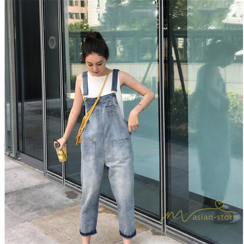 オーバーオール サロペット | サロペットパンツ オーバーオール デニム ゆったり ハイウエスト レディース カジュアル ヴィンテージ加工 無地 2020夏コーデ 復古風 デイリーコーデ