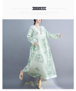 マキシ | ワンピース 大きいサイズ レディース マキシワンピ 緑 花柄 ぽっちゃり 長袖 サイドポケット かわいい きれいめ カジュアル 体型カバー 細見え 美シルエット
