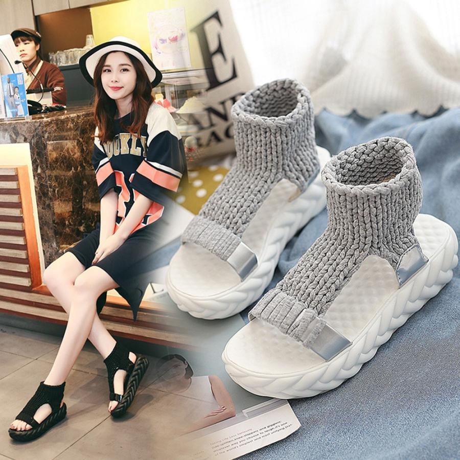 サンダル | レディース 厚底 メッシュ スポーツソックス 通気性 ニット歩きやすい