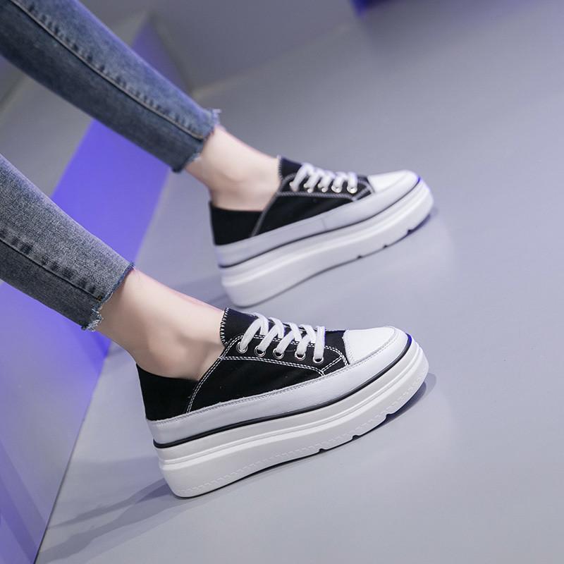 スニーカー | 厚底シューズ キャンバス厚底レディース レースアップ ラウンドトゥ 滑り止めソール ウォーキングシューズ スニーカー スポーツ