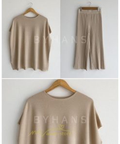 送料無料SALE | セットアップ ニット トップス パンツ ストレッチ 涼感 夏ニット 半袖 九分丈 ウエストゴム レディース 2点セット ゆったり Vネック 無地 30代40代 上品