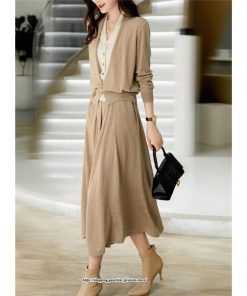 セットアップ | ニットレディース ドッキングニット ニットスカート 秋冬 上品 無地 羽織り フレアスカート ニットカーディガン ウエストゴム