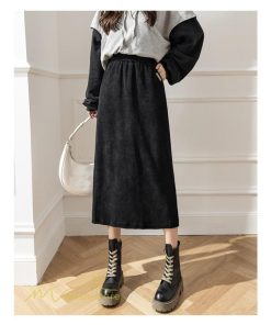 スカート | Aライン秋冬コーデ ウエストゴム カジュアル 20代 30代 着痩せ 秋 冬 ひざ下丈 パイル地 OL 40代 ポケット ビジネス 50代 裾口スリット