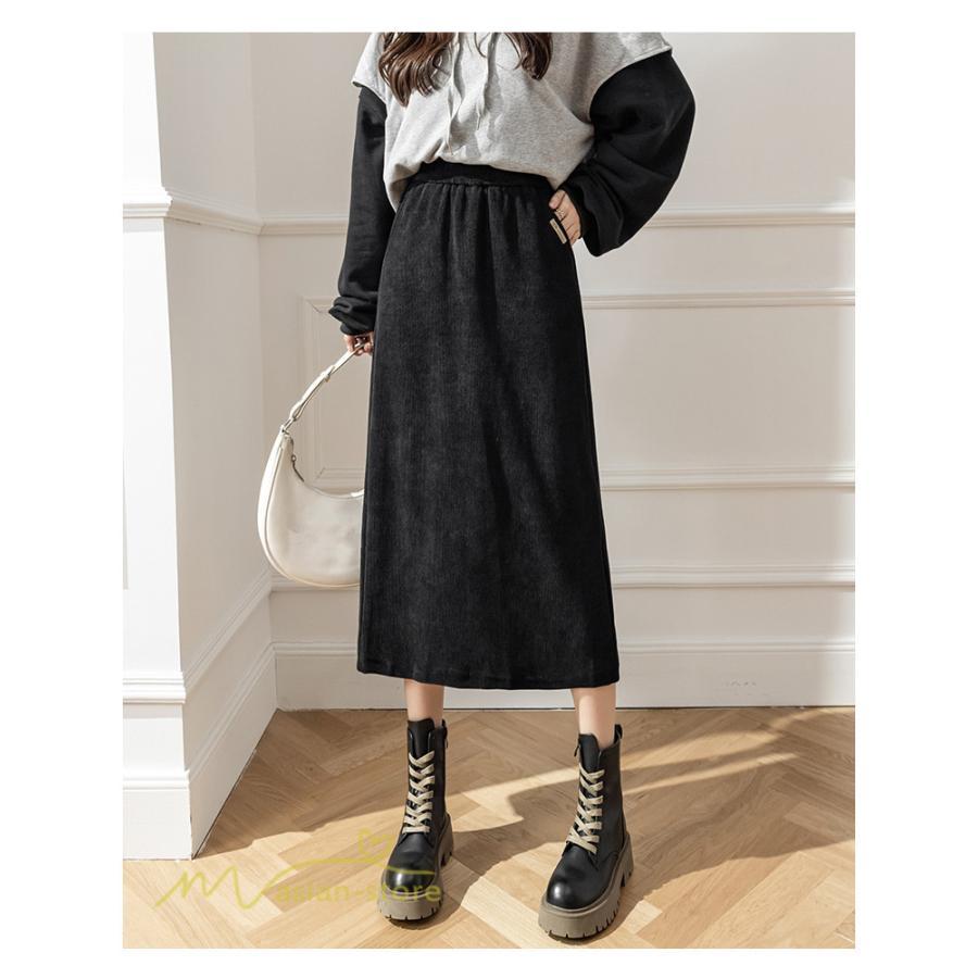 スカート | Aライン秋冬コーデ ウエストゴム カジュアル 20代 30代 着痩せ 秋 冬 ひざ下丈 パイル地 OL 40代 ポケット ビジネス 50代 裾口スリット