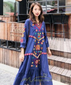 マキシ | ワンピ ワンピース ロング丈 七分袖 レディース 大人 おしゃれ きれいめ お出かけ 大人可愛い 白 青 赤 春夏秋 旅行 20代30代40代 民族風 オレンジ 海