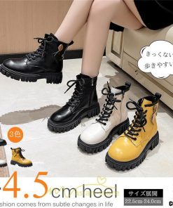 ショートブーツ | ブーツ レディース 黒 低反発 黄色 白 編み上げ 歩きやすい 足が痛くならない 厚底 おしゃれ 春 50代　 40代 秋 30代 新作 20代