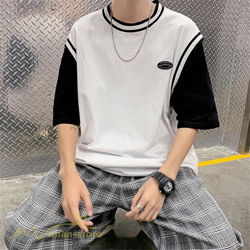 Tシャツ | Tシャツメンズ 重ね着風 半袖 Tシャツ おしゃれ ゆったり カジュアルシャツ クルーネック 新作 大きいサイズ 切り替え サマー上品 春夏 ファッション